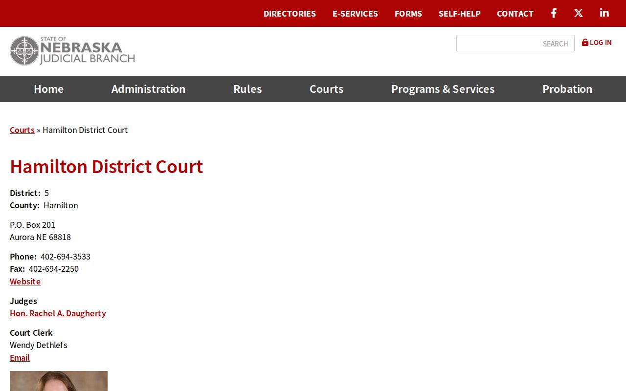 Hamilton County warrant records, official District Court directory