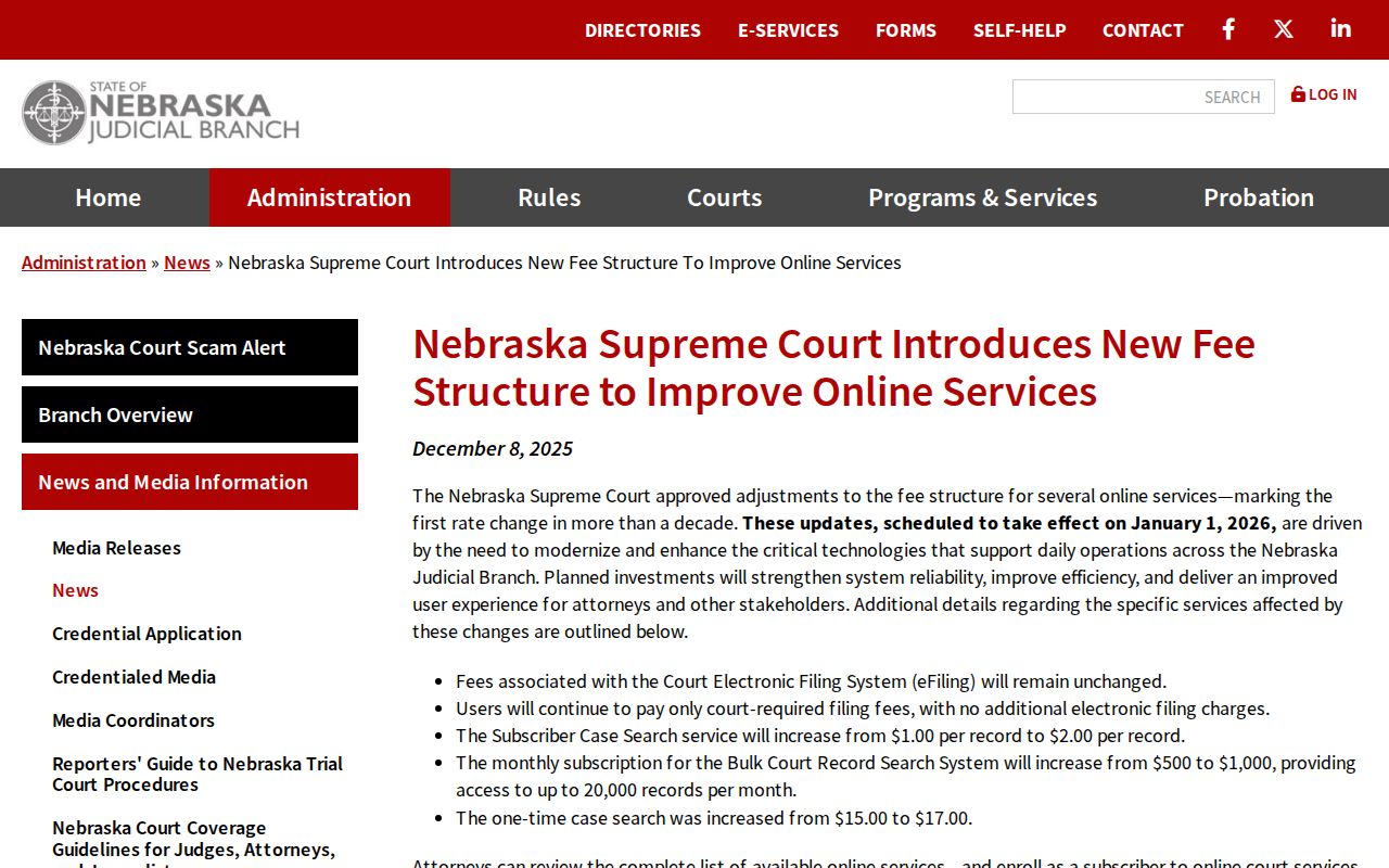 Hamilton County active warrant search, Nebraska court fee update