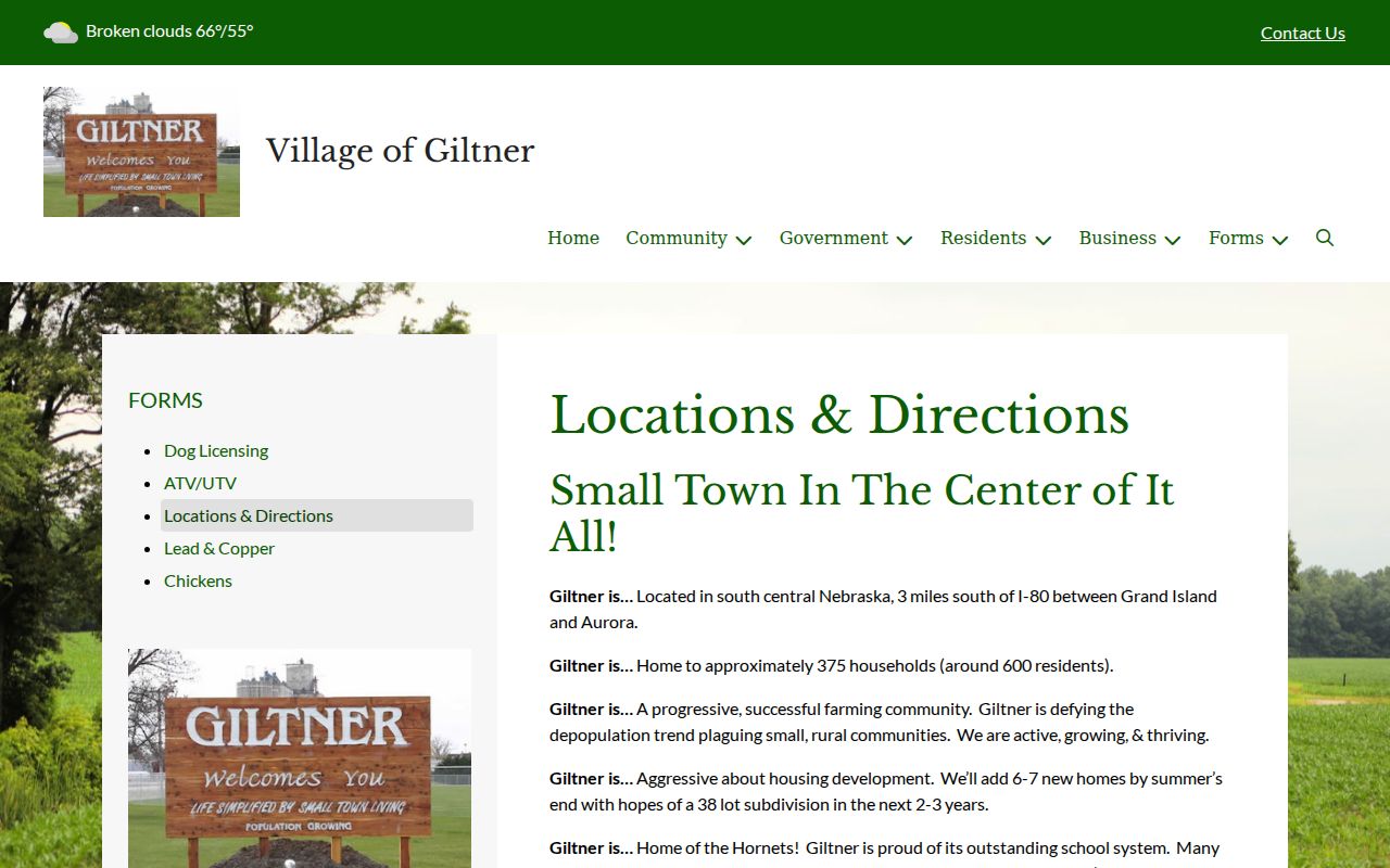 Giltner warrant records, official village location page