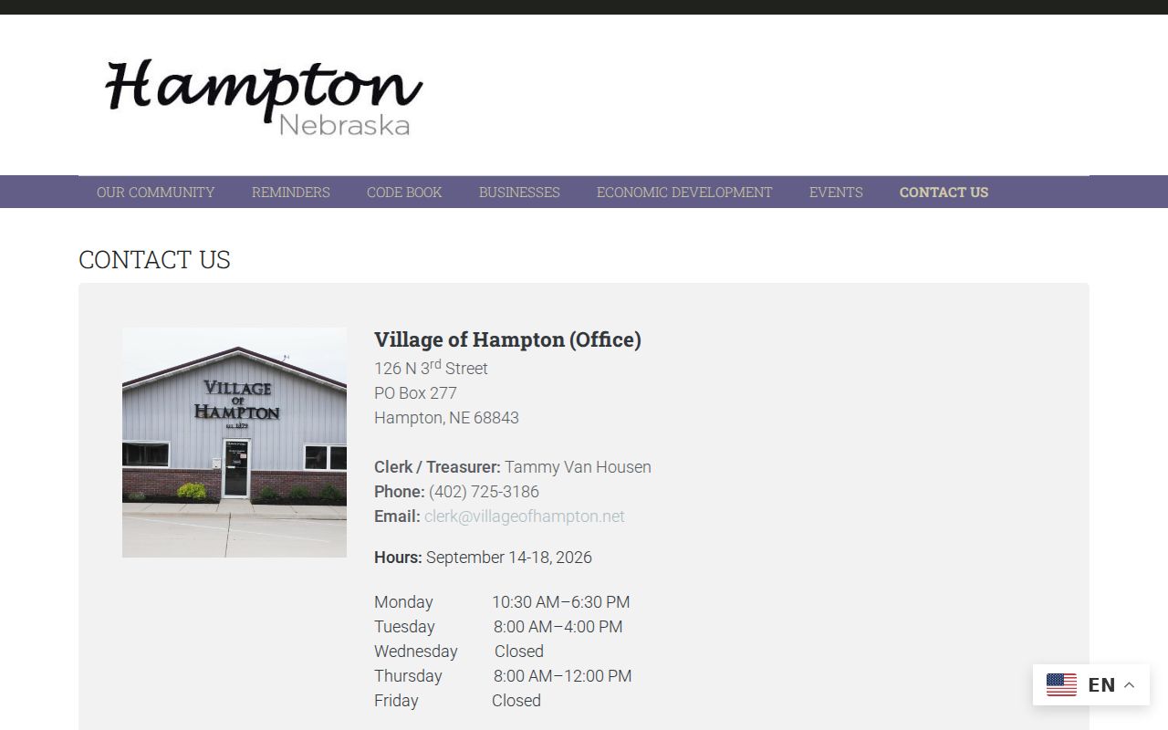 Hampton warrant records, village office contact information