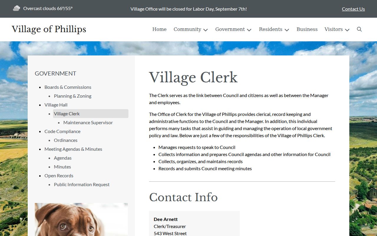 Phillips warrant records, official village clerk page